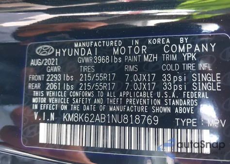 2022 Hyundai Kona Sel from USA, damaged, VIN KM8K62AB1NU818769
